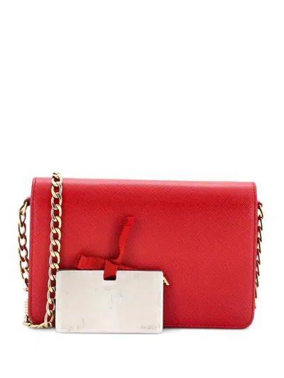 Pre-owned Prada Chain Wallet Saffiano Leather Crossbody Bag In Red