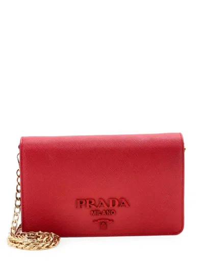 Pre-owned Prada Chain Wallet Saffiano Leather Crossbody Bag In Red