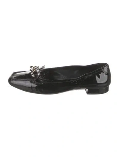Pre-owned Prada Chain-link Accent Patent Leather Ballet Flats In Black
