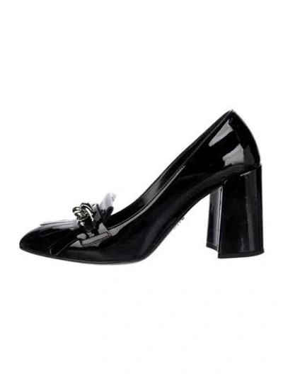 Pre-owned Prada Chain-link Accent Patent Leather Pumps In Black