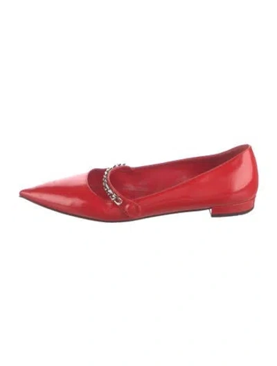 Pre-owned Prada Chain-link Accents Mary Jane Flats In Red