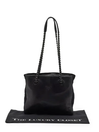 Pre-owned Prada Chain-link Zip-top Tote Bag In Black