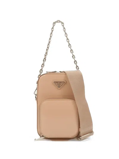 Pre-owned Prada Chain-strap Leather Shoulder Bag In Neutrals