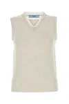 Prada Cashmere Knit Vest V Neck In Talco