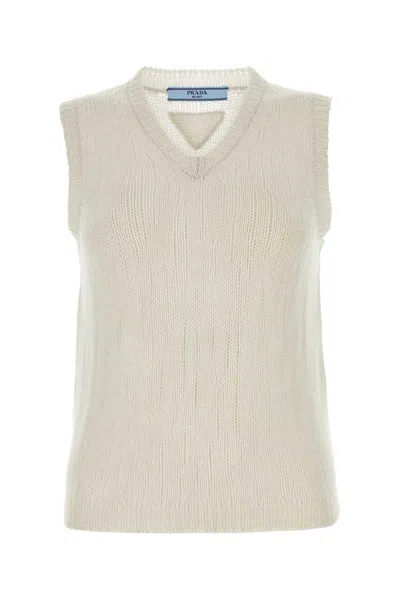 PRADA PRADA CHALK CASHMERE VEST