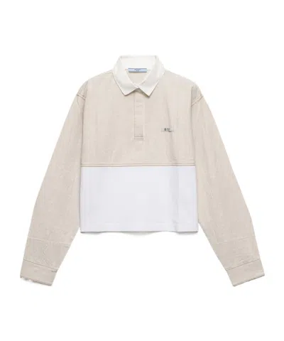 Prada Chambray And Jersey Polo Shirt In Multi