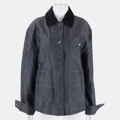 Pre-owned Prada Chambray Black Cotton Linen Buttoned Collar Jacket Size S