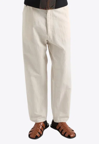 Prada Chambray Straight-leg Pants In Neutral