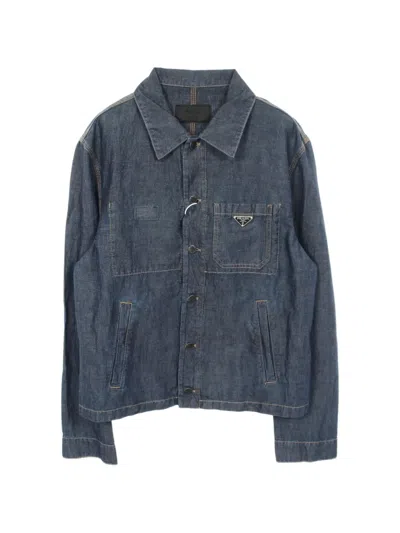 Pre-owned Prada Chambray Triangle Logo Denim Jacket In Blue