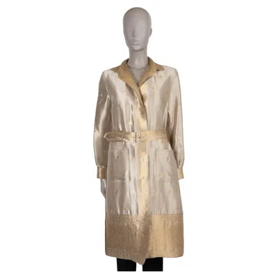 Pre-owned Prada Champgane & Gold Silk 2004 Paisley Brocade Coat Jacket 42 M In Brown