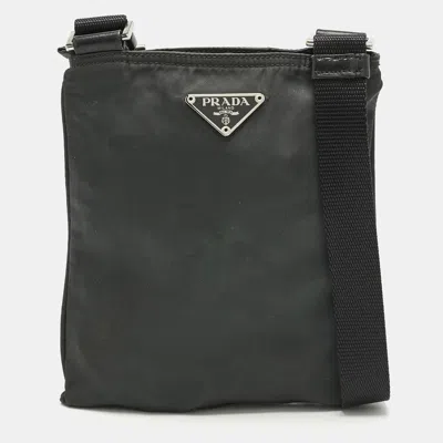 Pre-owned Prada Charcoal Black Nylon Mini Flat Crossbody Bag