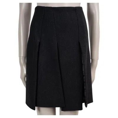 Pre-owned Prada Charcoal Grey Wool 1998 Asymmetric Box Pleat Skirt 38 Xs In Gray