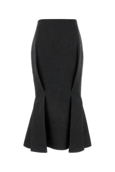 PRADA CHARCOAL GREY WOOL MIDI SKIRT