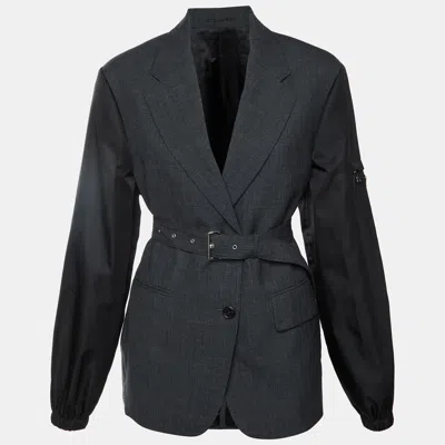 Pre-owned Prada Charcoal Grey/black Wool And Re-nylon Single Breasted Blazer M