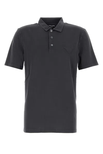 PRADA PRADA CHARCOAL PIQUET POLO SHIRT