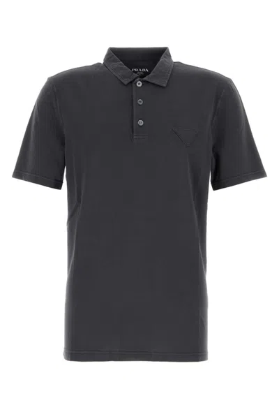 Prada Mens Black Logo-badge Slim-fit Cotton-piqué Polo Shirt In Dark Grey