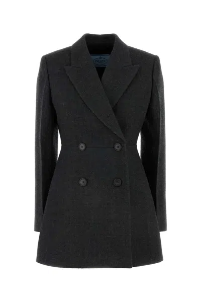 Prada Tailored Wool Blazer Structured Shoulders In Black