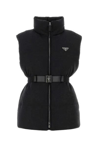 Prada Charcoal Wool-blend Sleeveless Down Jacket In Grey