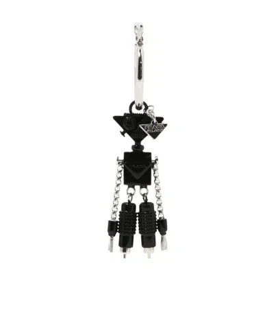 Prada Charm-detailed Hoop Earring In Black