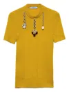Prada Chain Embroidered Wool Knit Short-sleeve Sweater In Yellow