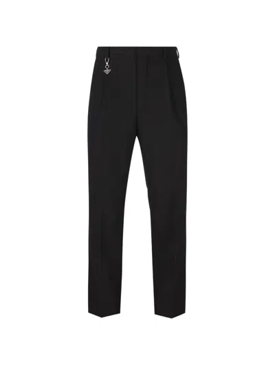 Prada Cotton Tapered Trousers Charm Detail Belt In Black