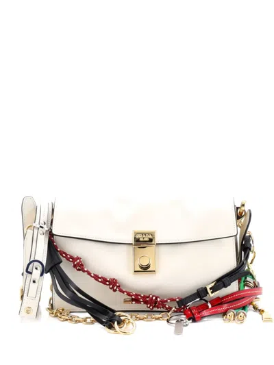 Pre-owned Prada Charms Soft Sound Bag Leather Small Crossbody Bag In White
