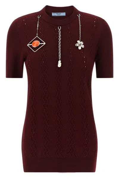 Prada Charms Sweater In Burgundy