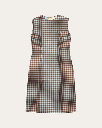PRADA CHECK GEORGETTE SLEEVELESS MIDI DRESS
