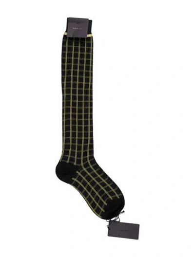 Pre-owned Prada Check Knee High Socks W/ Tags In Blue