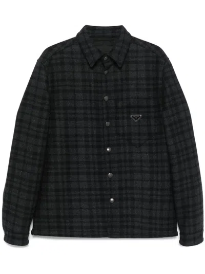 Prada Wool Shirt In Anthracite Gray