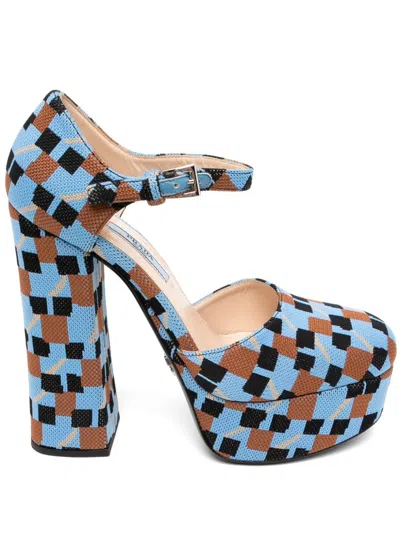 Pre-owned Prada Check Pattern Sandals In Blue