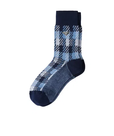 Prada Check Pattern Socks In Blue
