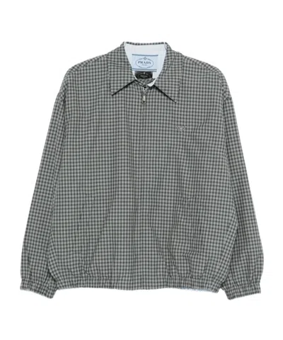 Prada Check-pattern Zip-fastening Jacket In Gray