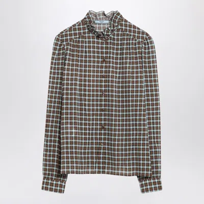 Prada Check-patterned Shirt Turquoise/cocoa In Silk Blend Women In Multi