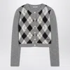 Prada Cashmere Argyle Crewneck Cardigan In Gray