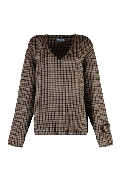 Prada Women's Checked Cashgora Sweater In Beige