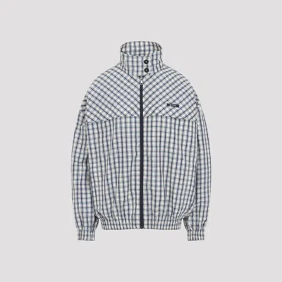PRADA CHECKED CHAMBRAY BLOUSON JACKET