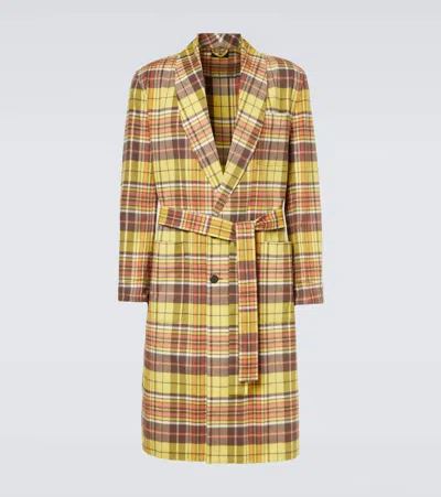 Prada Checked Cotton Coat In Yellow
