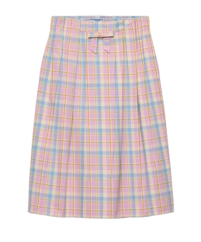 Prada Checked Cotton Midi Skirt In Pink