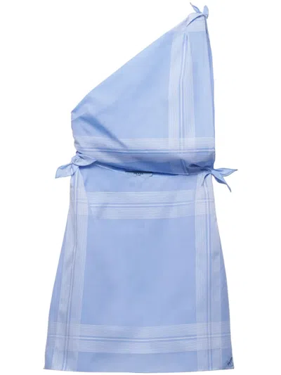 Prada Checked Cotton Minidress In Light Blue