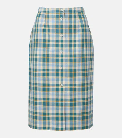 Prada Ottanio Pencil Skirt With Check Pattern In Blue