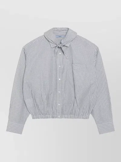 Prada Sandcolored Check Cotton Shirt With Scarf In Gray