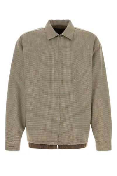 Prada Checked Embroidered Virgin Wool Shirt For Men In Brown