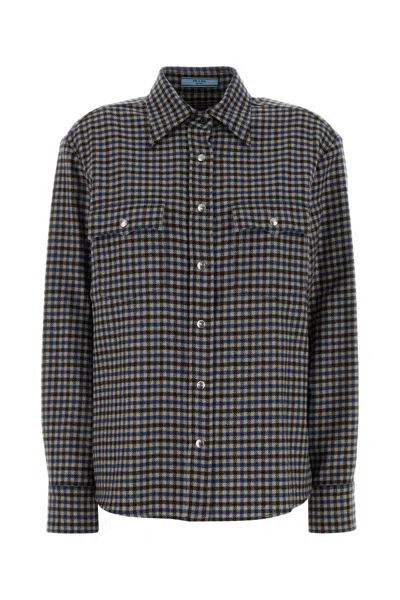 Prada Checked Embroidered Wool Shirt For Women