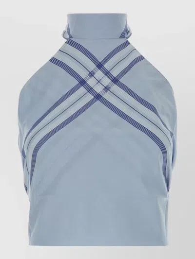 Prada Checked Halterneck Top Summer Collection In Blue