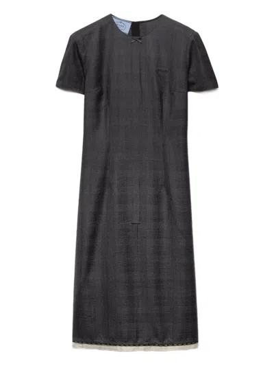 Prada Checked Midi Dress In Gray