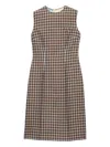 Prada Check Georgette Sleeveless Midi Dress In Brown