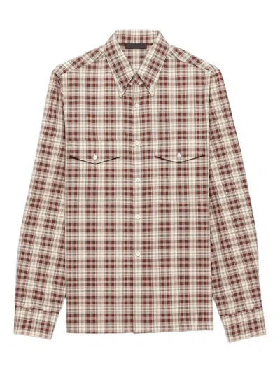 PRADA CHECKED-PATTERN PATCH-POCKET SHIRT
