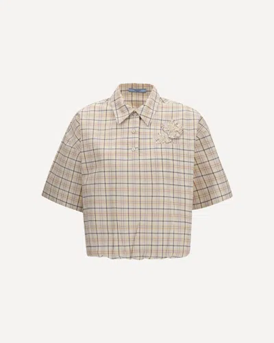 Prada Checked Poplin Shirt In Sand