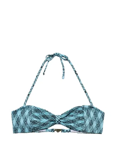 Prada Checked Print Jersey Bikini Top In Blue